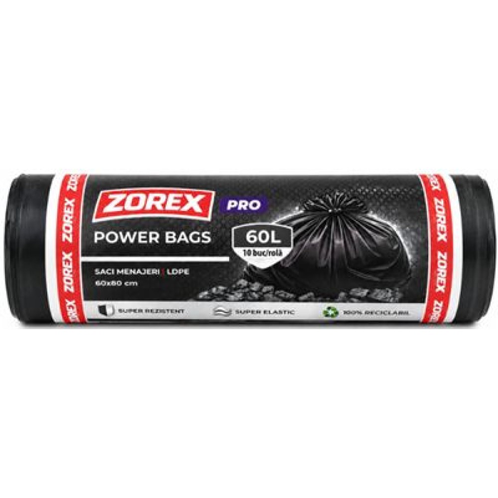 Saci menajeri Zorex Clasic, 60L, negru, 10 buc/rola Saci menajeri Zorex Clasic, 60L, negru, 10 buc/rola
