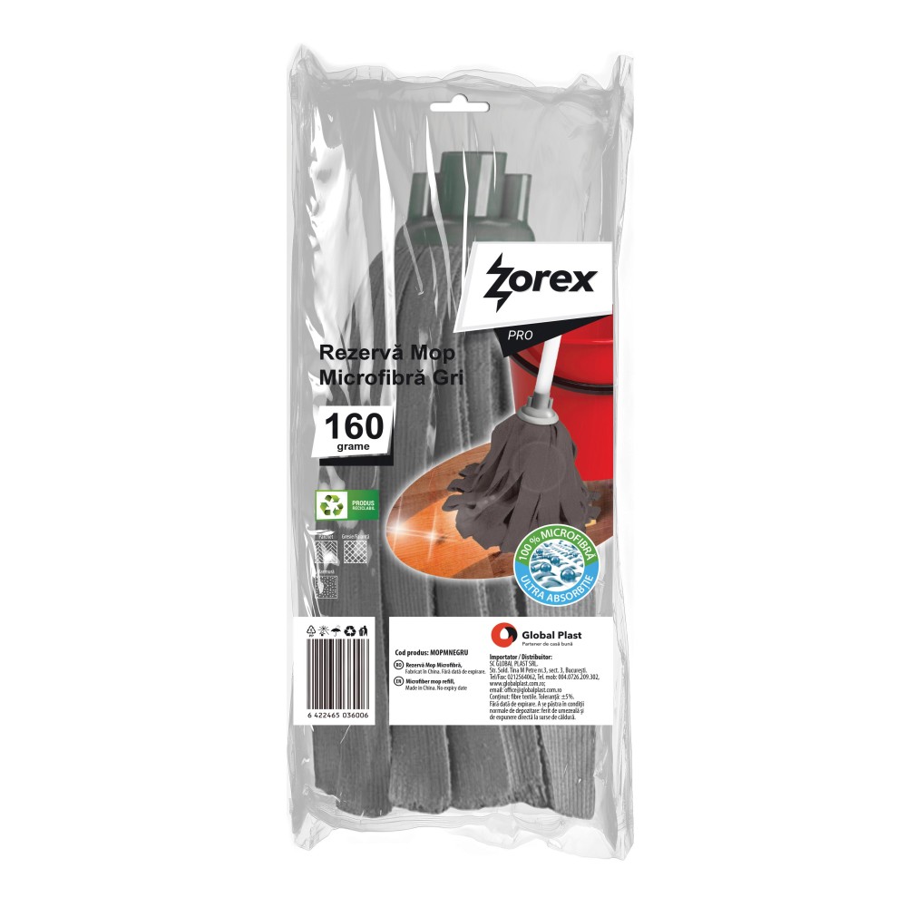 Rezervă Mop din Microfibră ZOREX Pro 160g Gri Rezervă Mop din Microfibră ZOREX Pro 160g Gri