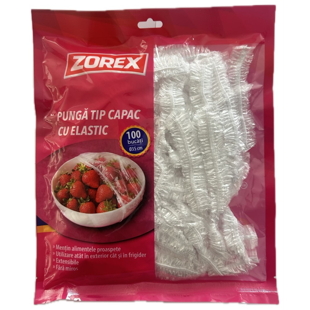 Pungă Tip Capac cu Elastic ZOREX 35 cm 100 bucăți/set