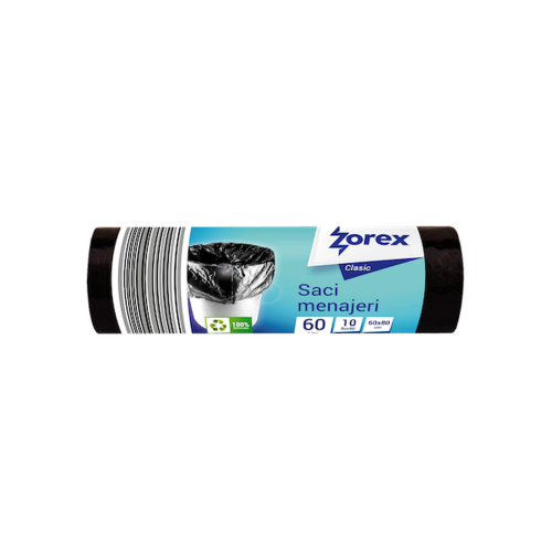 Saci menajeri Zorex Clasic, 60L, negru, 10 buc/rola Saci menajeri Zorex Clasic, 60L, negru, 10 buc/rola