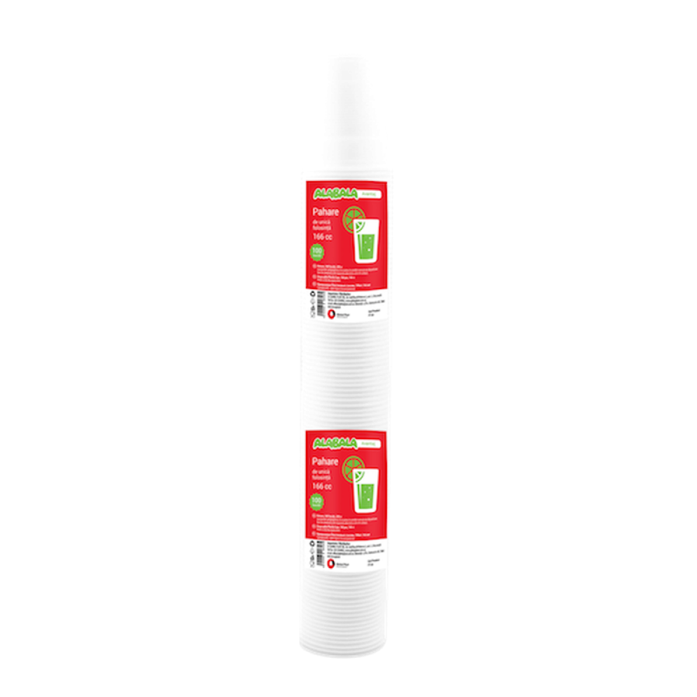 Pahare unica folosinta Alabala Avantaj albe 166 cc 100 bucati / set