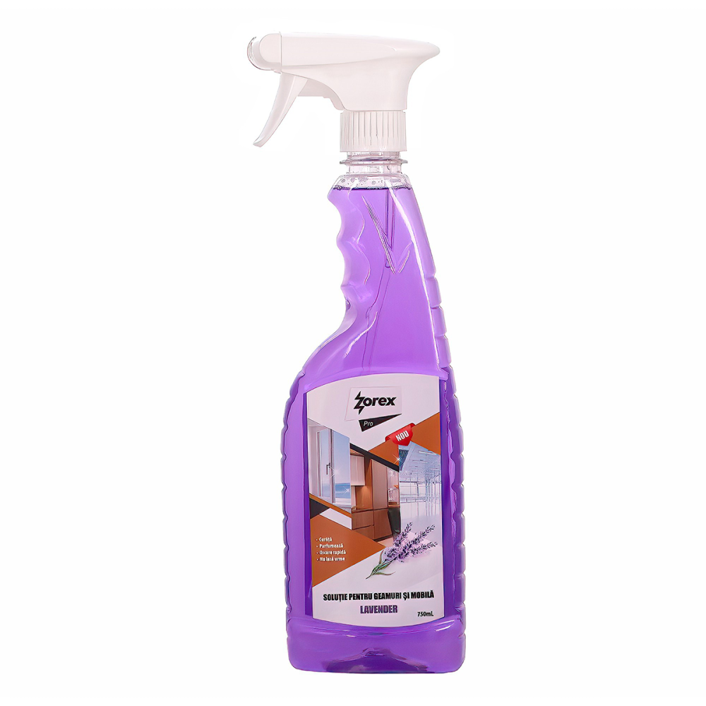 Solutie Zorex Pro 2 in 1 pentru mobila si geam, Lavanda, 750ml